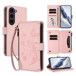 For Samsung Galaxy S23 5G Butterfly Love Flower Multi-card Zipper Wallet Leather Phone Case(Pink)