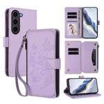 For Samsung Galaxy S23 5G Butterfly Love Flower Multi-card Zipper Wallet Leather Phone Case(Light Purple)