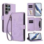 For Samsung Galaxy S23 Ultra 5G Butterfly Love Flower Multi-card Zipper Wallet Leather Phone Case(Light Purple)