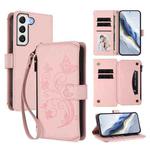 For Samsung Galaxy S22+ 5G Butterfly Love Flower Multi-card Zipper Wallet Leather Phone Case(Pink)