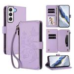 For Samsung Galaxy S21 FE 5G Butterfly Love Flower Multi-card Zipper Wallet Leather Phone Case(Light Purple)