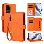 For Samsung Galaxy S20 Ultra Butterfly Love Flower Multi-card Zipper Wallet Leather Phone Case(Orange)