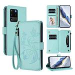 For Samsung Galaxy S20 Ultra Butterfly Love Flower Multi-card Zipper Wallet Leather Phone Case(Mint Green)