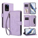 For Samsung Galaxy S20 Ultra Butterfly Love Flower Multi-card Zipper Wallet Leather Phone Case(Light Purple)