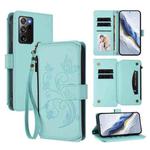 For Samsung Galaxy Note20 Ultra Butterfly Love Flower Multi-card Zipper Wallet Leather Phone Case(Mint Green)