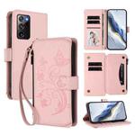 For Samsung Galaxy Note20 Ultra Butterfly Love Flower Multi-card Zipper Wallet Leather Phone Case(Pink)