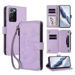 For Samsung Galaxy Note20 Ultra Butterfly Love Flower Multi-card Zipper Wallet Leather Phone Case(Light Purple)