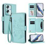 For OPPO A79 5G Global Butterfly Love Flower Multi-card Zipper Wallet Leather Phone Case(Mint Green)