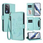 For OPPO A5 5G / A3 Pro 5G Global Butterfly Love Flower Multi-card Zipper Wallet Leather Phone Case(Mint Green)