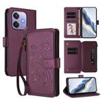 For OPPO A3x / A3 / A60 5G Global Butterfly Love Flower Multi-card Zipper Wallet Leather Phone Case(Dark Purple)