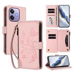 For OPPO A3x / A3 / A60 5G Global Butterfly Love Flower Multi-card Zipper Wallet Leather Phone Case(Pink)