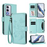 For OPPO A80 5G EU / K12x 5G Global Butterfly Love Flower Multi-card Zipper Wallet Leather Phone Case(Mint Green)