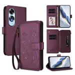 For OPPO A60 4G Global Butterfly Love Flower Multi-card Zipper Wallet Leather Phone Case(Dark Purple)