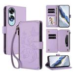 For OPPO A60 4G Global Butterfly Love Flower Multi-card Zipper Wallet Leather Phone Case(Light Purple)