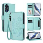 For OPPO A78 4G Global Butterfly Love Flower Multi-card Zipper Wallet Leather Phone Case(Mint Green)