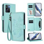For OPPO A57 / A77 / A57s 4G Global Butterfly Love Flower Multi-card Zipper Wallet Leather Phone Case(Mint Green)