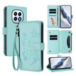 For OPPO F29 5G Global Butterfly Love Flower Multi-card Zipper Wallet Leather Phone Case(Mint Green)