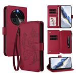 For OPPO Find X6 5G Butterfly Love Flower Multi-card Zipper Wallet Leather Phone Case(Wine Red)