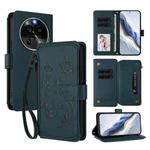For OPPO Find X6 Pro 5G Butterfly Love Flower Multi-card Zipper Wallet Leather Phone Case(Dark Green)