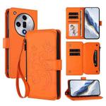 For OPPO Find X7 Butterfly Love Flower Multi-card Zipper Wallet Leather Phone Case(Orange)