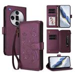 For OPPO Find X7 Ultra Butterfly Love Flower Multi-card Zipper Wallet Leather Phone Case(Dark Purple)