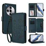 For OPPO Find X7 Ultra Butterfly Love Flower Multi-card Zipper Wallet Leather Phone Case(Dark Green)