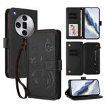 For OPPO Find X7 Ultra Butterfly Love Flower Multi-card Zipper Wallet Leather Phone Case(Black)