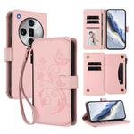 For OPPO Find X7 Ultra Butterfly Love Flower Multi-card Zipper Wallet Leather Phone Case(Pink)