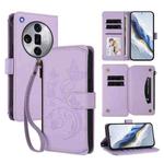 For OPPO Find X7 Ultra Butterfly Love Flower Multi-card Zipper Wallet Leather Phone Case(Light Purple)
