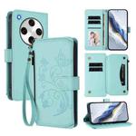 For OPPO Find X8 Pro 5G Butterfly Love Flower Multi-card Zipper Wallet Leather Phone Case(Mint Green)