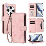 For OPPO Find X8 Pro 5G Butterfly Love Flower Multi-card Zipper Wallet Leather Phone Case(Pink)