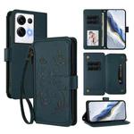 For OPPO Reno8 Pro 5G Butterfly Love Flower Multi-card Zipper Wallet Leather Phone Case(Dark Green)