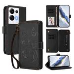 For OPPO Reno8 Pro 5G Butterfly Love Flower Multi-card Zipper Wallet Leather Phone Case(Black)