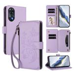 For OPPO Reno8 T 4G Global Butterfly Love Flower Multi-card Zipper Wallet Leather Phone Case(Light Purple)