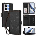 For OPPO Reno9 / Reno9 Pro 5G Butterfly Love Flower Multi-card Zipper Wallet Leather Phone Case(Black)