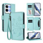 For OPPO Reno9 / Reno9 Pro 5G Butterfly Love Flower Multi-card Zipper Wallet Leather Phone Case(Mint Green)