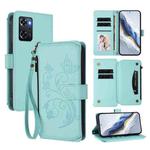 For OPPO Reno9 A Butterfly Love Flower Multi-card Zipper Wallet Leather Phone Case(Mint Green)