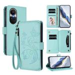 For OPPO Reno10 / Reno10 Pro 5G Global Butterfly Love Flower Multi-card Zipper Wallet Leather Phone Case(Mint Green)