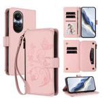 For OPPO Reno10 / Reno10 Pro 5G Global Butterfly Love Flower Multi-card Zipper Wallet Leather Phone Case(Pink)
