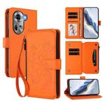 For OPPO Reno11 5G Global Butterfly Love Flower Multi-card Zipper Wallet Leather Phone Case(Orange)