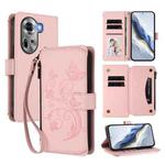 For OPPO Reno11 5G Global Butterfly Love Flower Multi-card Zipper Wallet Leather Phone Case(Pink)