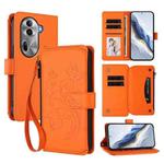 For OPPO Reno11 Pro 5G Global Butterfly Love Flower Multi-card Zipper Wallet Leather Phone Case(Orange)