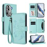 For OPPO Reno11 Pro 5G Global Butterfly Love Flower Multi-card Zipper Wallet Leather Phone Case(Mint Green)
