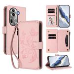 For OPPO Reno11 Pro 5G Global Butterfly Love Flower Multi-card Zipper Wallet Leather Phone Case(Pink)