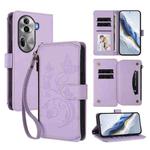 For OPPO Reno11 Pro 5G Global Butterfly Love Flower Multi-card Zipper Wallet Leather Phone Case(Light Purple)
