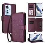 For OPPO Reno11 F 5G Global Butterfly Love Flower Multi-card Zipper Wallet Leather Phone Case(Dark Purple)