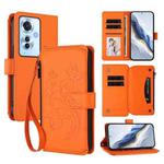 For OPPO Reno11 F 5G Global Butterfly Love Flower Multi-card Zipper Wallet Leather Phone Case(Orange)