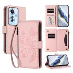 For OPPO Reno11 F 5G Global Butterfly Love Flower Multi-card Zipper Wallet Leather Phone Case(Pink)