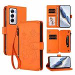 For OPPO Reno12 5G Global Butterfly Love Flower Multi-card Zipper Wallet Leather Phone Case(Orange)