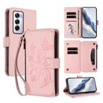 For OPPO Reno12 5G Global Butterfly Love Flower Multi-card Zipper Wallet Leather Phone Case(Pink)
